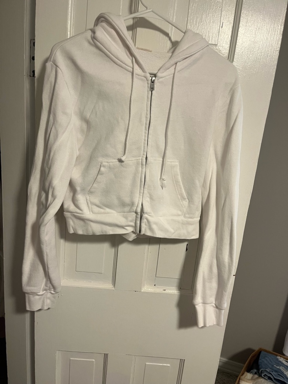 Brandy Melville White Cropped Zip Hoodie